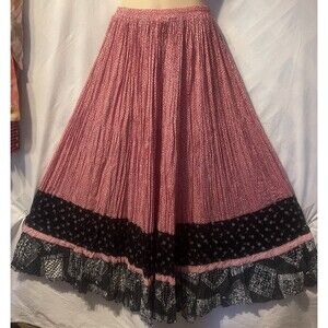 CACTUS FLOWER Red White Black Long Tiered Skirt Patriotic Boho Dance Rodeo OS